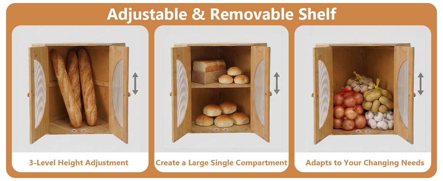 TIRYIUOU Corner Bread Box for Kitchen Countertop Bamboo Storage Container for Homemade Bread