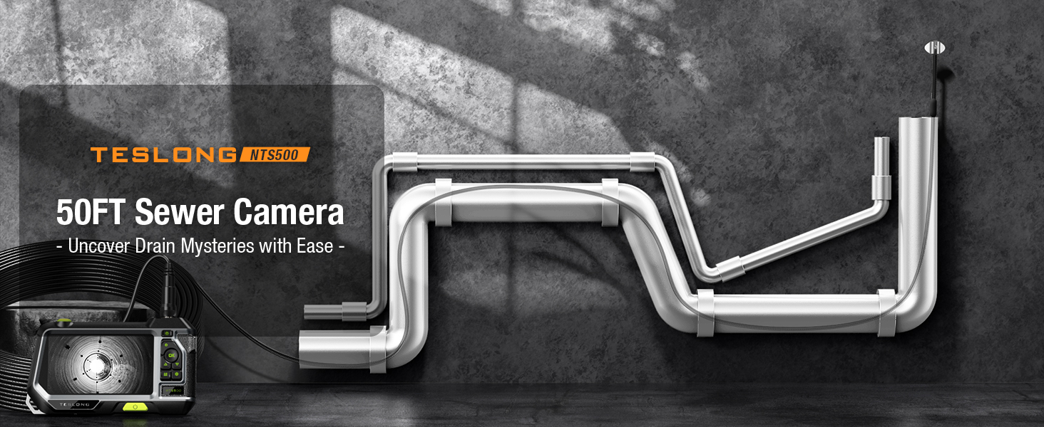 Teslong NTS500 50ft Sewer Camera Drain Snake Scope Plumbing Pipe Duct Cam