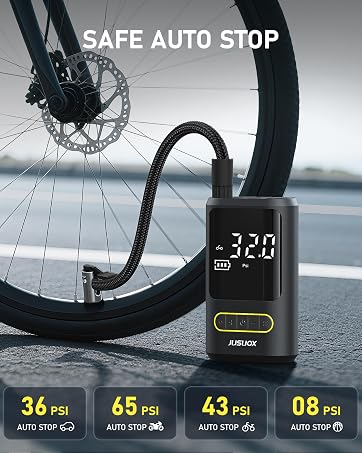 JUSUOX Tire Inflator Portable Air Compressor, 150 PSI Cordless Air Pump for Car Tires, Electric B...