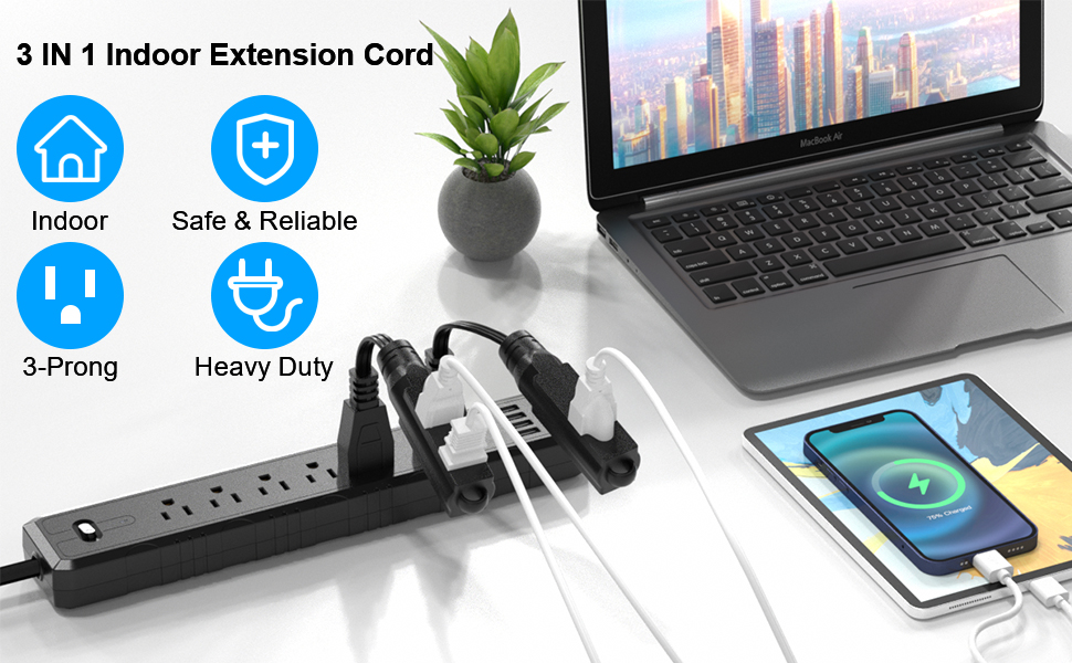 3-Prong Short Power Extension Cord