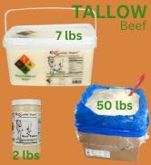 Beef Tallow Collage of Sizes: 2 lbs, 7 lbs, 50 lbs