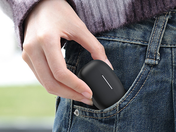 Compact wireless earbud charging case designed for easy pocket carry and travel use