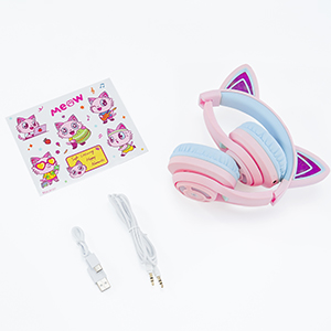 kids headphones with microphone wireless bluetooth headphones for kids cat ear led light up girls