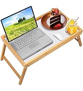 Bed Tray Bamboo Breakfast Food Tray with Folding Legs Kitchen Platters Serving Tray for Bed TV Ta...