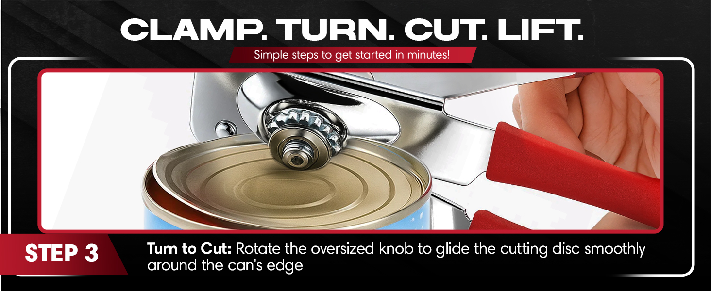 Can Opener Heavy Duty - Manual Hand Crank for Large Cans with Anti-Slip Grip - Stainless Steel
