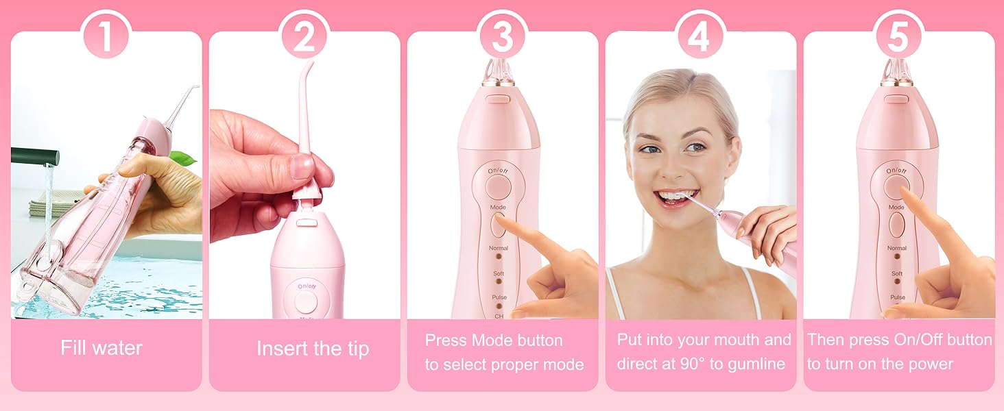 The correct steps to use the electric water flosser, it will help you keep oral health