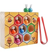 Skrtuan Toddler Fine Motor Skill Toy, Clamp Bee to Hive Matching Game, Montessori Wooden Bee Hive...