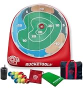 BucketGolf Pop-n-Pitch Inflatable Golf Target Game – Portable Golf Practice Mat with Movable Bull...