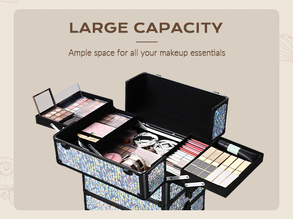 BYOOTIQUE Rolling Makeup Train Case 4in1 Cosmetic Trolley Organizer Travel Case