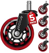 TICONN Office Chair Caster Wheels Set of 5 for Tile, Hardwood Floors and Carpets, Universal Fit f...