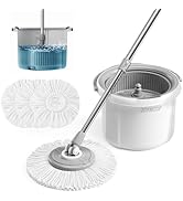 JOYMOOP Spin Mop and Bucket Set, 360° Mop Head &amp; Telescopic Handle, 3 Reusable Microfiber Pads, W...