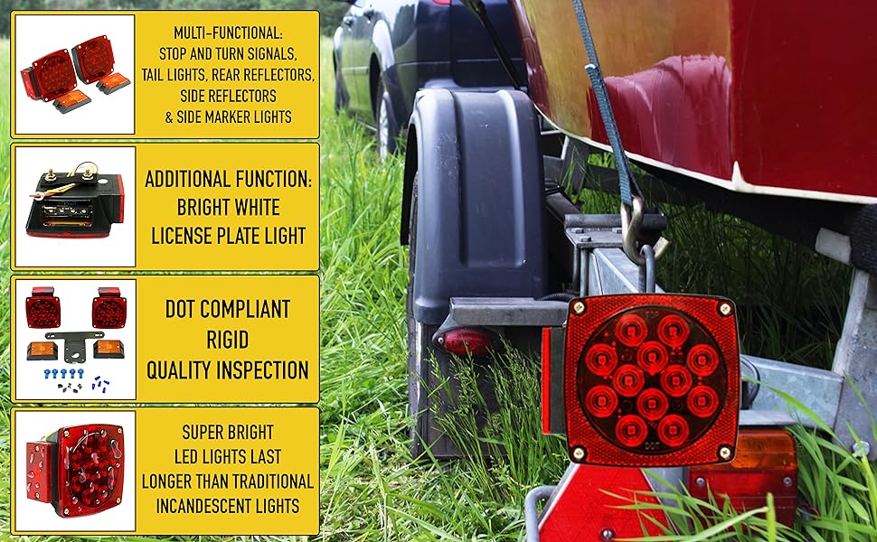 Trailer Light Kit 12V All LED Waterproof Submersible Boat Trailer