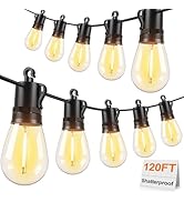 Brightever 120FT Outdoor String Lights Waterproof, LED Patio Lights with 34 S14 Shatterproof Vint...