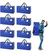 8 Pack Reusable Moving Bags Heavy Duty Backpack Straps Big Plastic Storage Totes for Camping Trav...