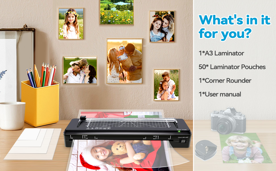 A3 Laminating Machine with Built-in Trimmer with 50 Laminating Sheets