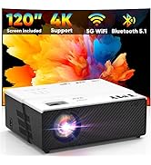 TMY 1080P Projector with 120” Screen, with 5G WiFi and Bluetooth 5.1, 450ANSI 4K Supported 