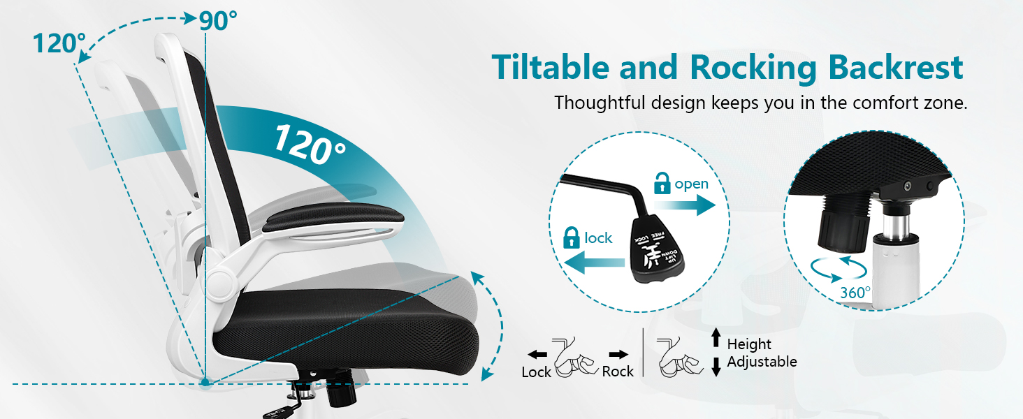 Tiltable and rocking backrest