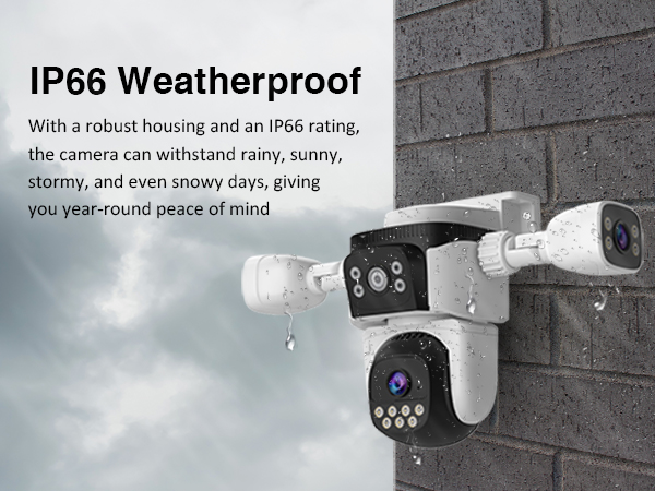 EVERSECU Triple Lens WiFi PTZ Security Camera, Three Cameras in One, with Adjustable All-Angle Arm