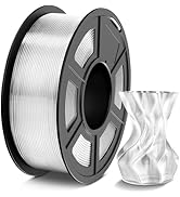 Large spool of white 3D printer filament next to a small, intricate white 3D-printed object with a complex geometric pattern.