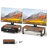 WOHOMO Dual Monitor Stand Riser with Drawers, Desk Organizers for 2 Monitors, Desktop Storage Sta...
