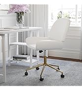 Martha Stewart Tyla Armless Swivel Task Chair for Home Office in White Faux Leather with Polished...