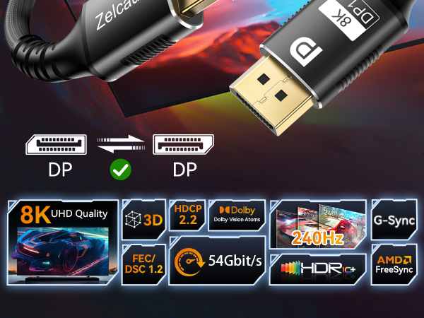 displayport display port cable 1.4 15ft 3ft 5ft 6ft 8ft 10ft 20ft 25ft 30ft ft long dp cables 144hz