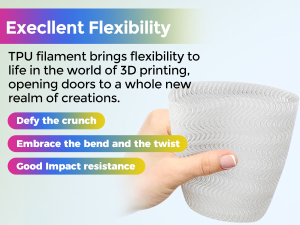  TPU Filament, 1.75mm, 95A Soft TPU Flexible 3D Printer Filament Fit Most FDM Printer