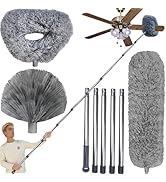3 Pack 20+ Feet High Reach Grey Microfiber Feather Duster with 3-14 ft Spliceable Pole Cobweb Dus...