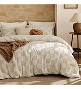 Bedsure King Size Comforter Set Beige, Boho Tufted Bed Set, Checkered Farmhouse-Style Distressed ...