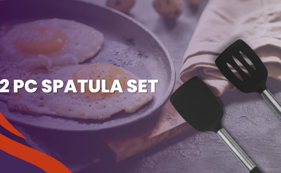 2 piece silicone spatula set, scraping and flipping spatula