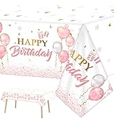 3 Pieces Pink Rose Gold Tablecloth for Rose Gold Birthday Decoration Plastic Disposable Party Tab...