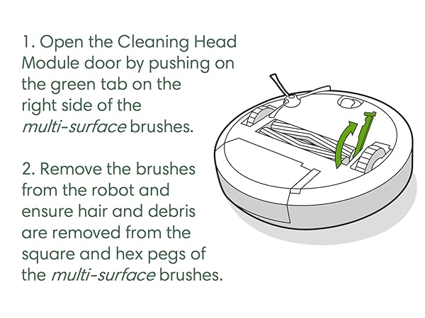 1. Open the Cleaning Head Module door and remove brushes from robot