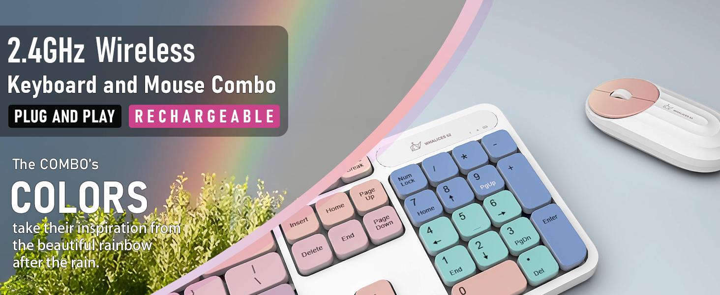 rainbow colorful wireless keyboard and mouse combo