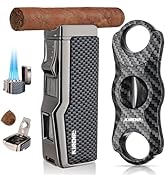 All-in-one Cigar Lighter with V Cigar Cutter, Built-in Cigar Punch, Cigar Holder, Quad Windproof ...