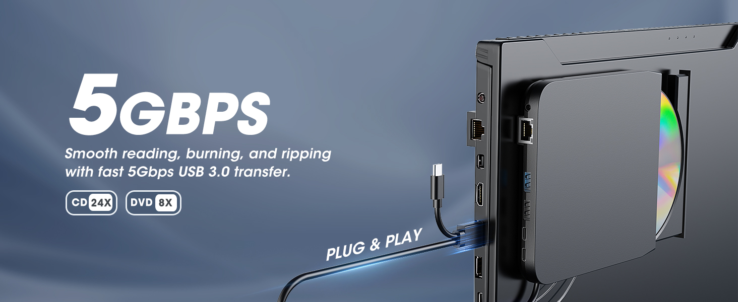 ROOFULL RF31-M external CD/DVD drive with 5Gbps USB 3.0 high speed