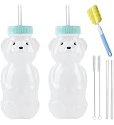 Honey Bear Straw Cups, Juice Bear Bottle Drinking Cup Long Straws with 4 Flexible Straws &amp; Cleani...