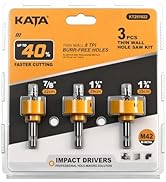 KATA Impact Hole Saw Set - 3PCS Thin Wall Hole Saw Kit Electric Tool Hole Cutter Drill Bit 7/8", ...