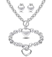 LOYALLOOK Heart Pendant, Necklace, Bracelet &amp; Stud Earrings Set - Stainless Steel Love Heart Jewe...