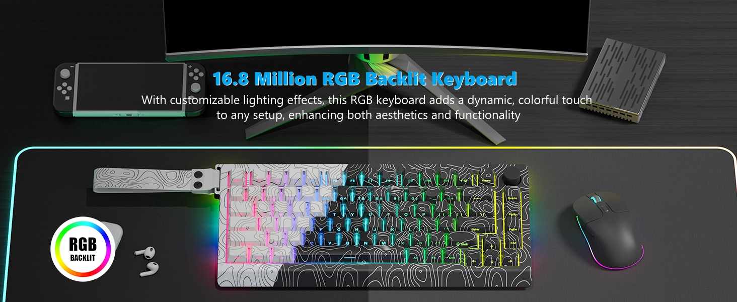 QMK/VIA 75% Keyboard Wireless,Topographic Gaming Mechanical Keyboard 65%