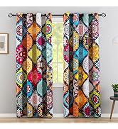 Tyrot Bohemian 100% Blackout Curtains for Bedroom 84 inch Length 2 Panels Set Boho Floral Mandala...