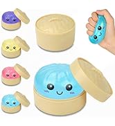 Glitter Dumpling Squishy, Slow Rise Squeeze Toy Stress Relief Sensory Bao Bun with Steamer Box fo...