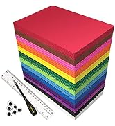Stack of multi-colored construction paper or cardstock in rainbow order, shown with ruler and paper fasteners for scale and assembly.