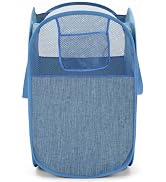 100L Collapsible Laundry Baskets, Foldable Pop Up Hamper with Pocket, Blue | Lightweight, Side Po...