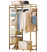 Ufine Bamboo Garment Rack 6 Tier Storage Shelves Clothes Hanging Rack with Side Hooks, Heavy Duty...