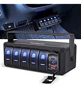Nilight 5 Gang Rocker Switch Box 12V SPST ON Off Switch PD Type C and QC 3.0 USB Charger Voltmete...
