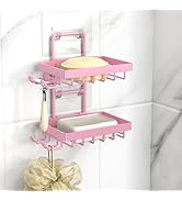 Moforoco Pink Double Soap Bar Holder for Shower, No Drilling, 304 Rustproof Stainless Steel, Wall...