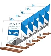 EHWINE 8.5 x 11 Acrylic Sign Holder, 6 Pack L Shape Acrylic Frames with Wood Base, Table Sign Hol...