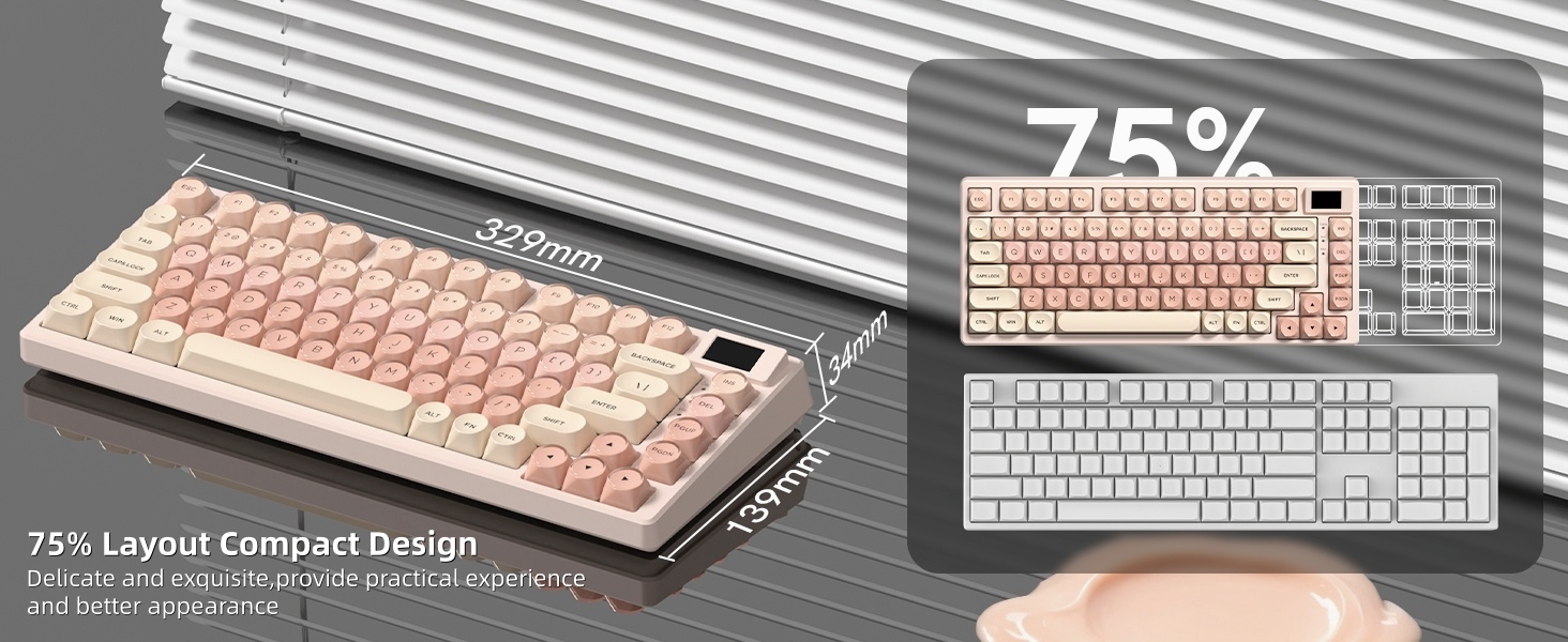 Pink Mechanical Gaming Keyboard 75% with Color Multimedia Display Jelly Keyboard Wired