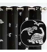 JINCHAN Dinosaur Curtains for Kids Room Silver Foil Print Thermal Insulated Curtains for Nursery ...