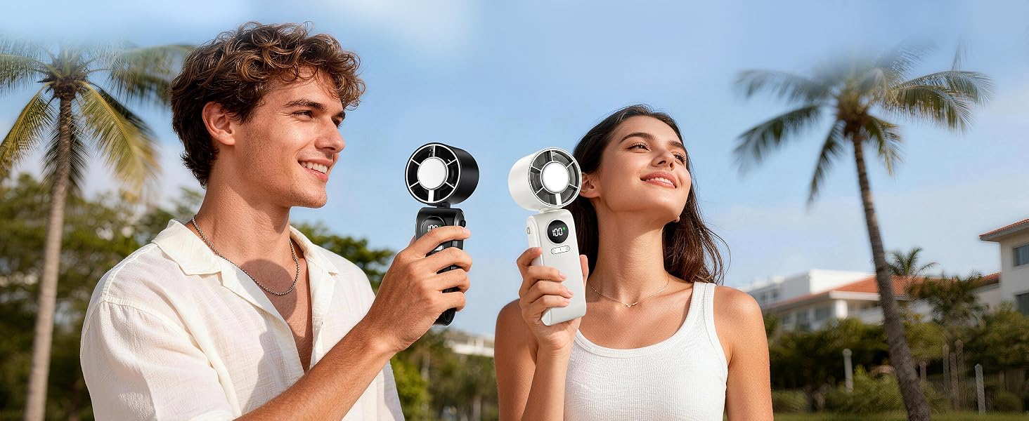 Portable handheld fan with turbo cooling tech. Your go-to personal air cooler for summer.